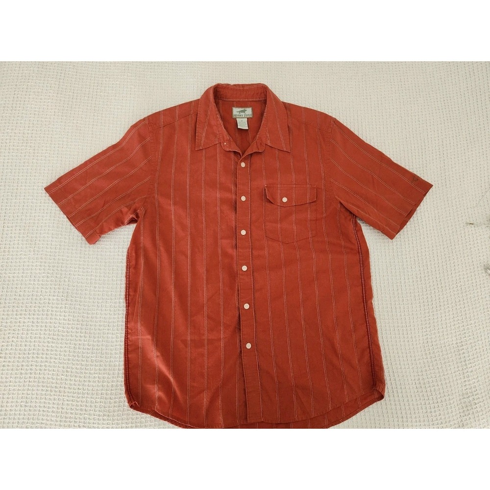 Horny Toad Button Up Short Sleeve Shirt Medium M Pin Stripe Casual Red Summer
